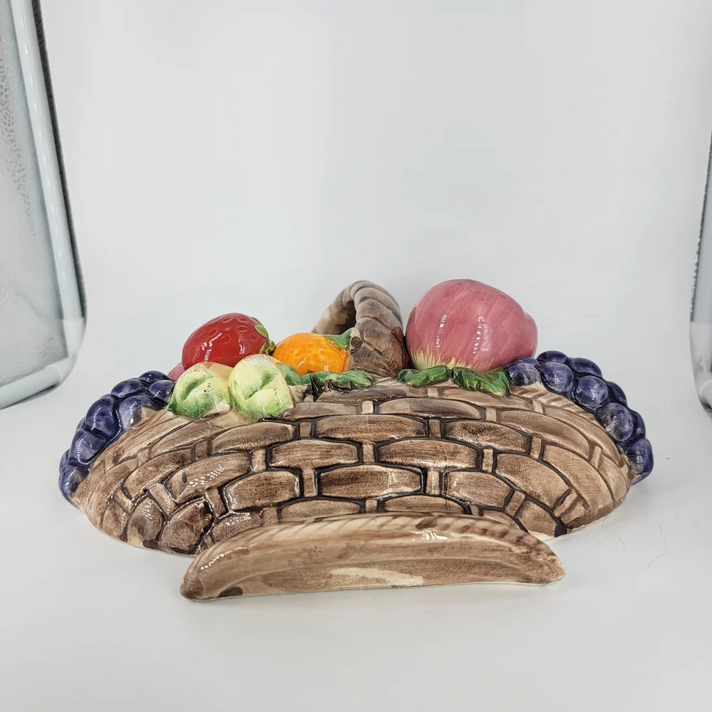 Vtg Empress by Haruta Magolica Hand  Painted‎ Fruit Basket Hanging Ceramic 10